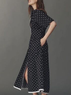 Exquise Tobie Button-Front Shirt Dress Anthropologie NEW Polka Dot Black White